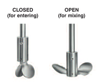 Closed and Open positions of mixer propellers allowing bung entrance
